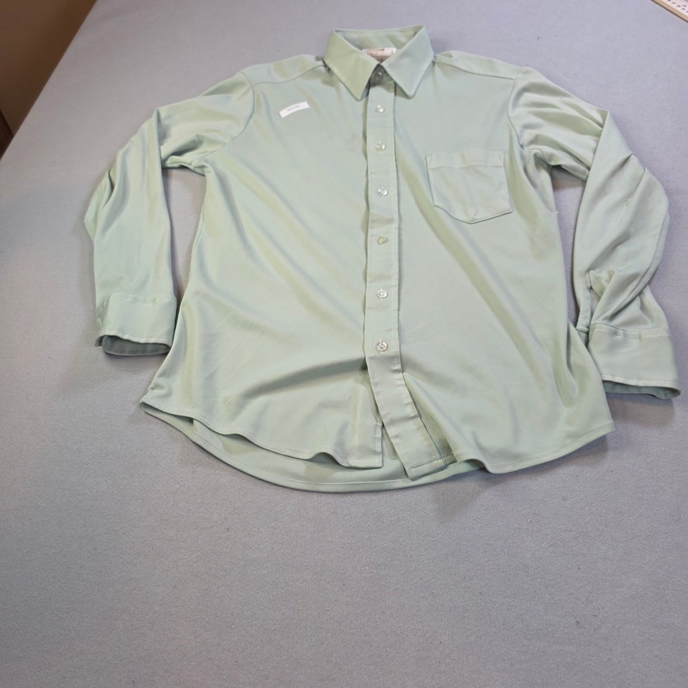 Vintage Montgomery Ward Mens Green Polyester Button Down Shirt 15.5 32-33 Retro